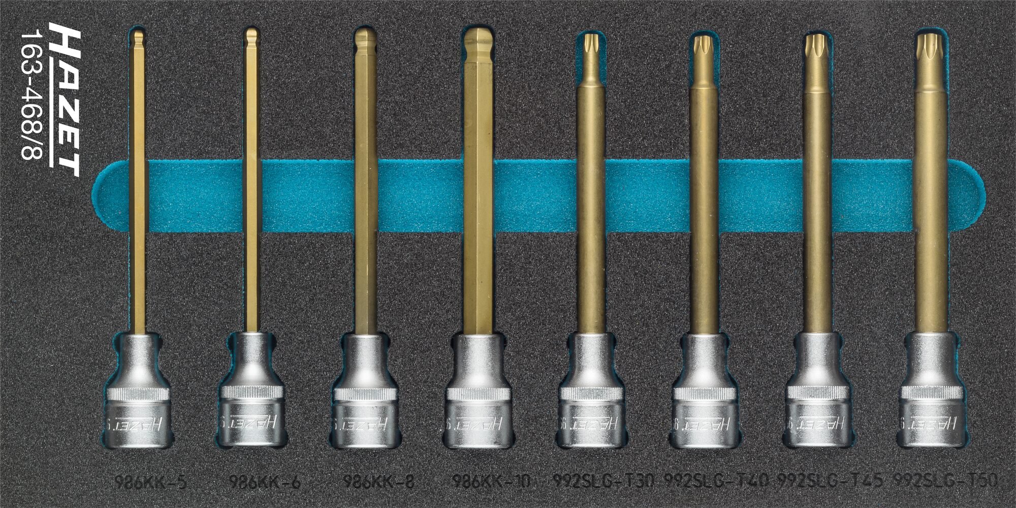 HAZET Dopsleutelbitset 163-468/8 · 1/2 inch (12,5 mm) vierkant hol · Binnen-zeskant-profiel, Binnen-TORX®-profiel · 8-delig · 5 · 6 · 8 · 10 · T30 ·