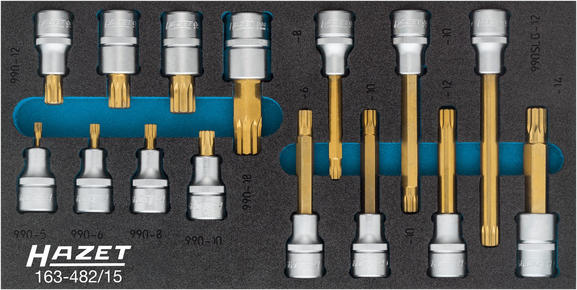 HAZET Dopsleutelbitset - XZN 163-482/15 - 1/2 inch (12,5 mm) vierkant hol - Binnenveeltandprofiel XZN - 15-delig - M5 - M12
