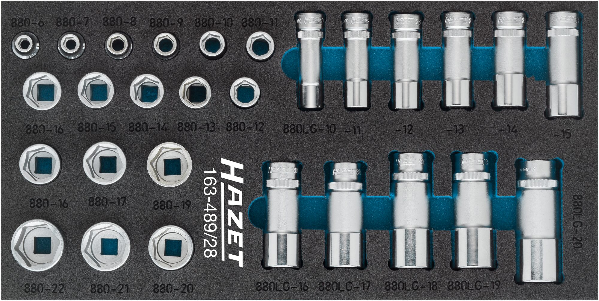 HAZET Dopsleutelset 163-489/28 - 3/8 inch (10 mm) vierkant hol - Buiten-zeskant-tractieprofiel - 28-delig - 6 - 22