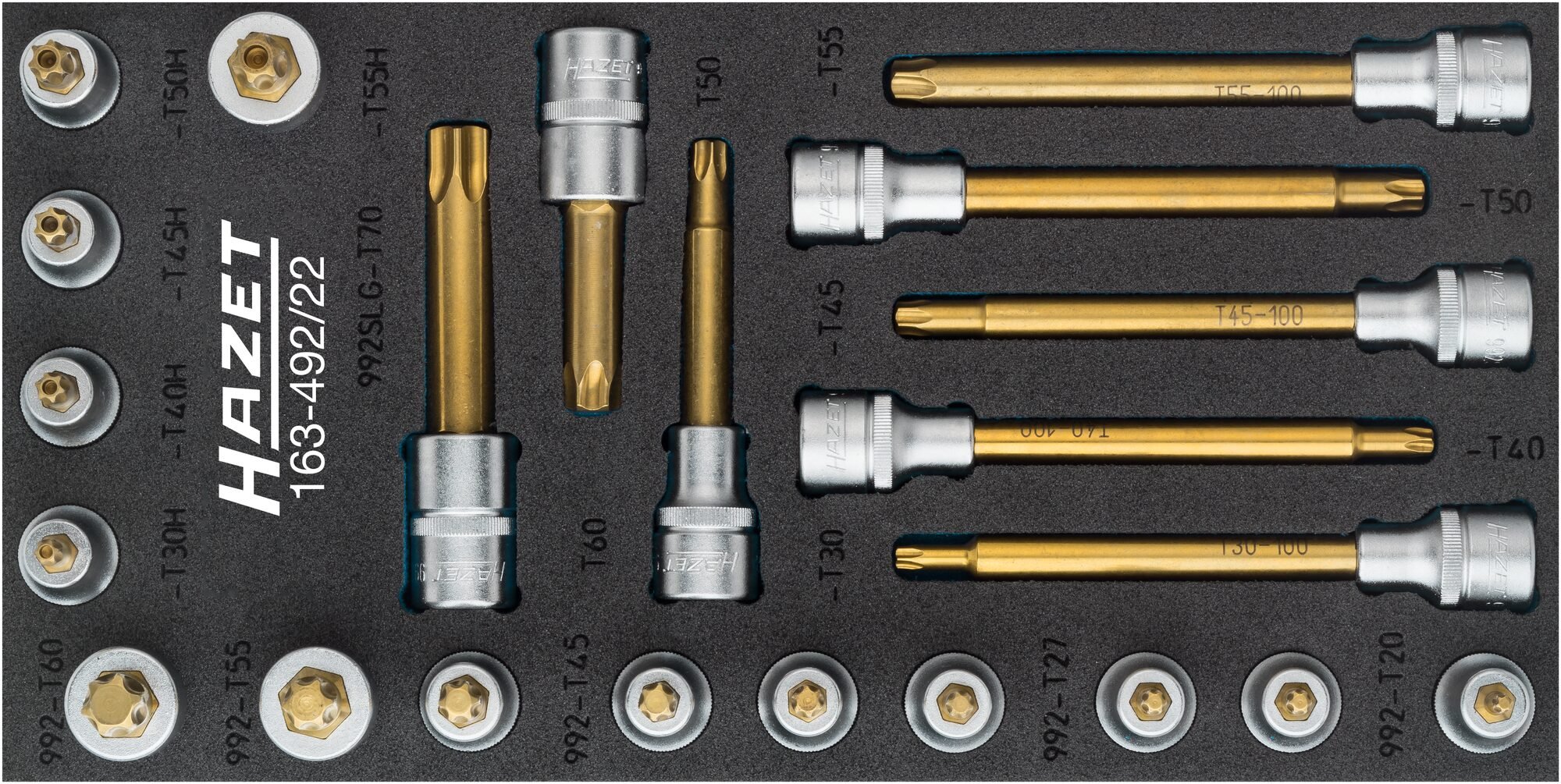 HAZET Dopsleutelbitset - TORX® 163-492/22 - 1/2 inch (12,5 mm) vierkant hol - Binnen-TORX®-profiel, Tamper resistant TORX®-profiel - 22-delig - T20 -