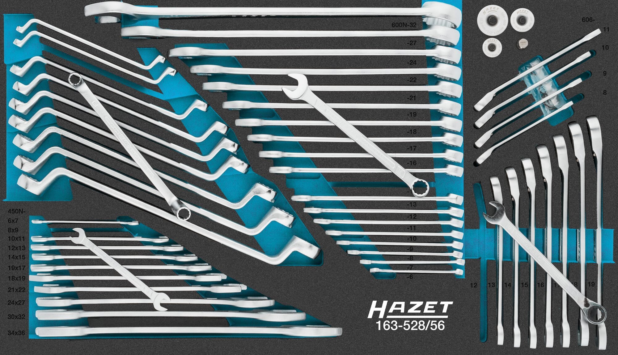 HAZET Sleutelgereedschapset 163-528/56 - Buiten-zeskant-profiel, Buitentwaalfkant tractieprofiel - 56-delig - 6 x 7 - 34 x 36