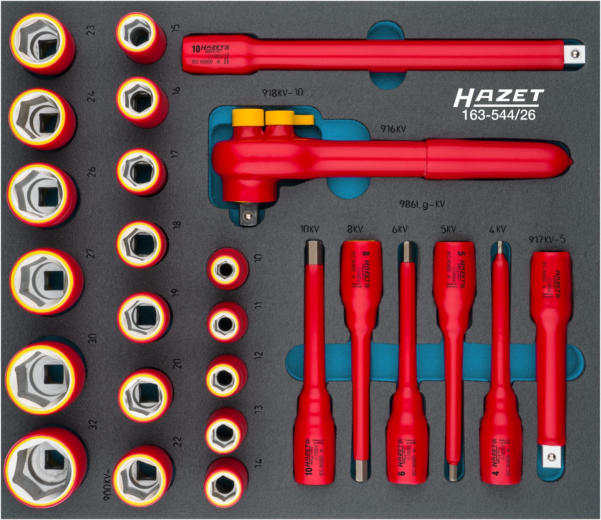HAZET Dopsleutelset - geïsoleerd 163-544/26 - 1/2 inch (12,5 mm) vierkant hol - Buiten-zeskant-tractieprofiel, Binnen-zeskant-profiel - 26-delig - 10
