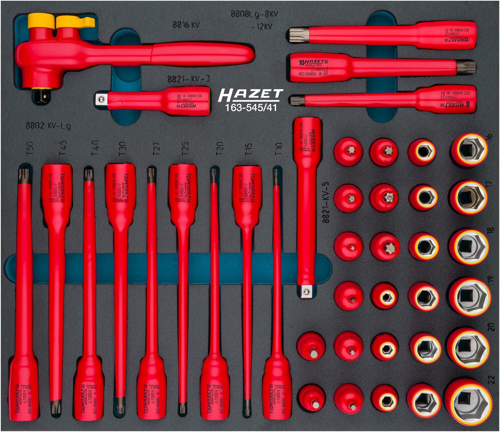 HAZET Dopsleutelset | geïsoleerd | 3/8 inch (10 mm) vierkant hol | Buiten-zeskant-tractieprofiel, Binnen-TORX®-profiel, Binnen-zeskant-profiel,