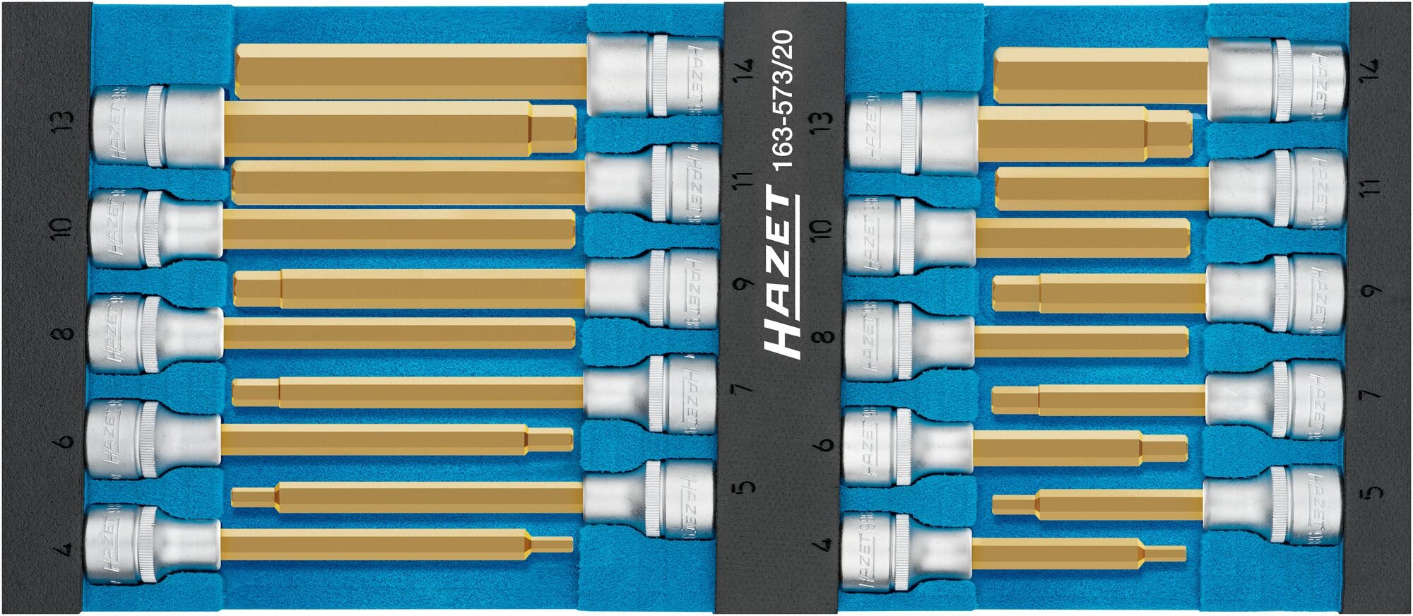 HAZET Dopsleutelbitset 163-573/20 - 1/2 inch (12,5 mm) vierkant hol - Binnen-zeskant-profiel - 20-delig - 4 - 14