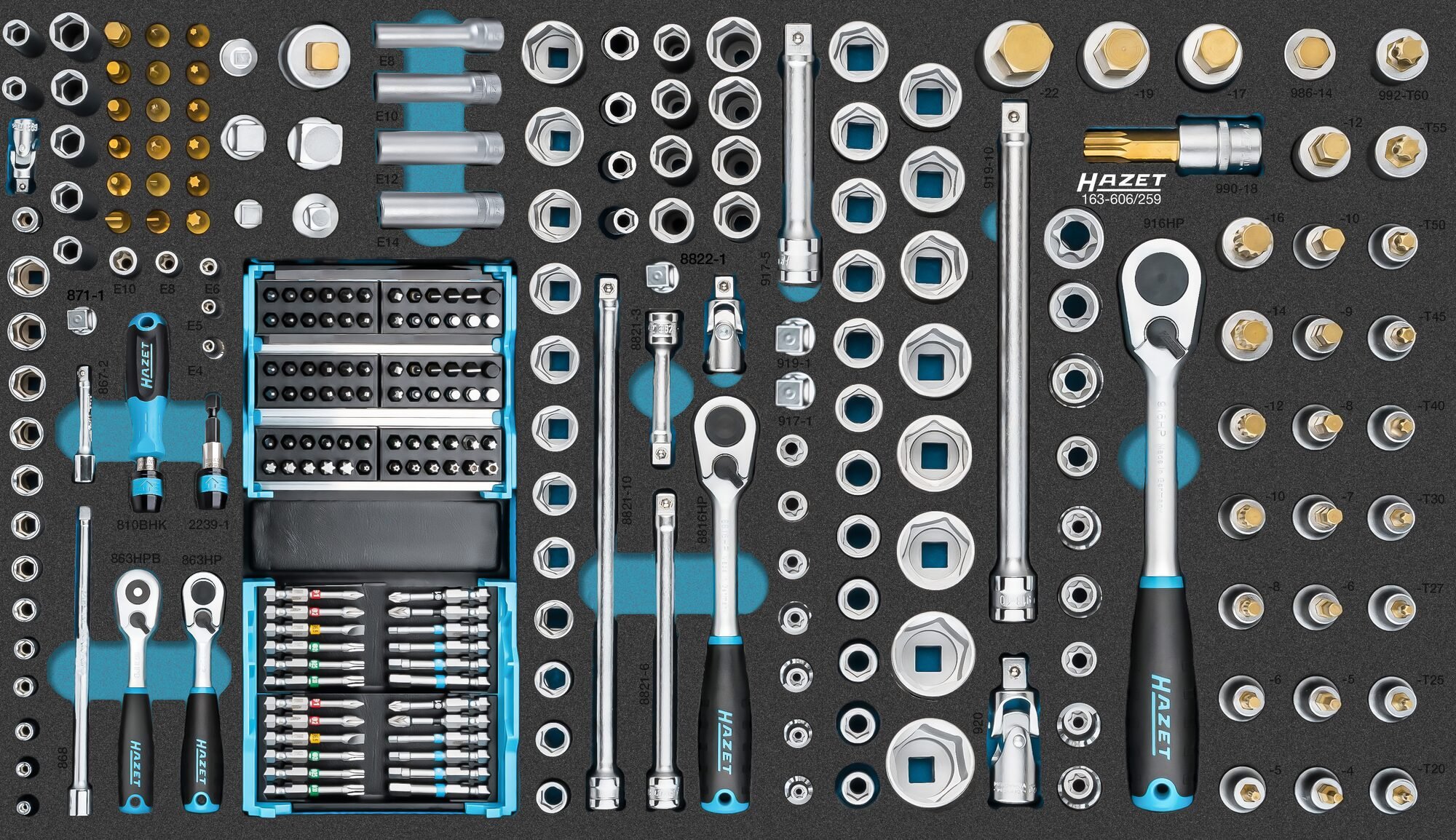 HAZET Dopsleutelset 163-606/259 - 259-delig - 3 - 32 - E4 - E24 - M5 - M18 - PH1 - PH2 - PZ1 - PZ2 - T15 - T60