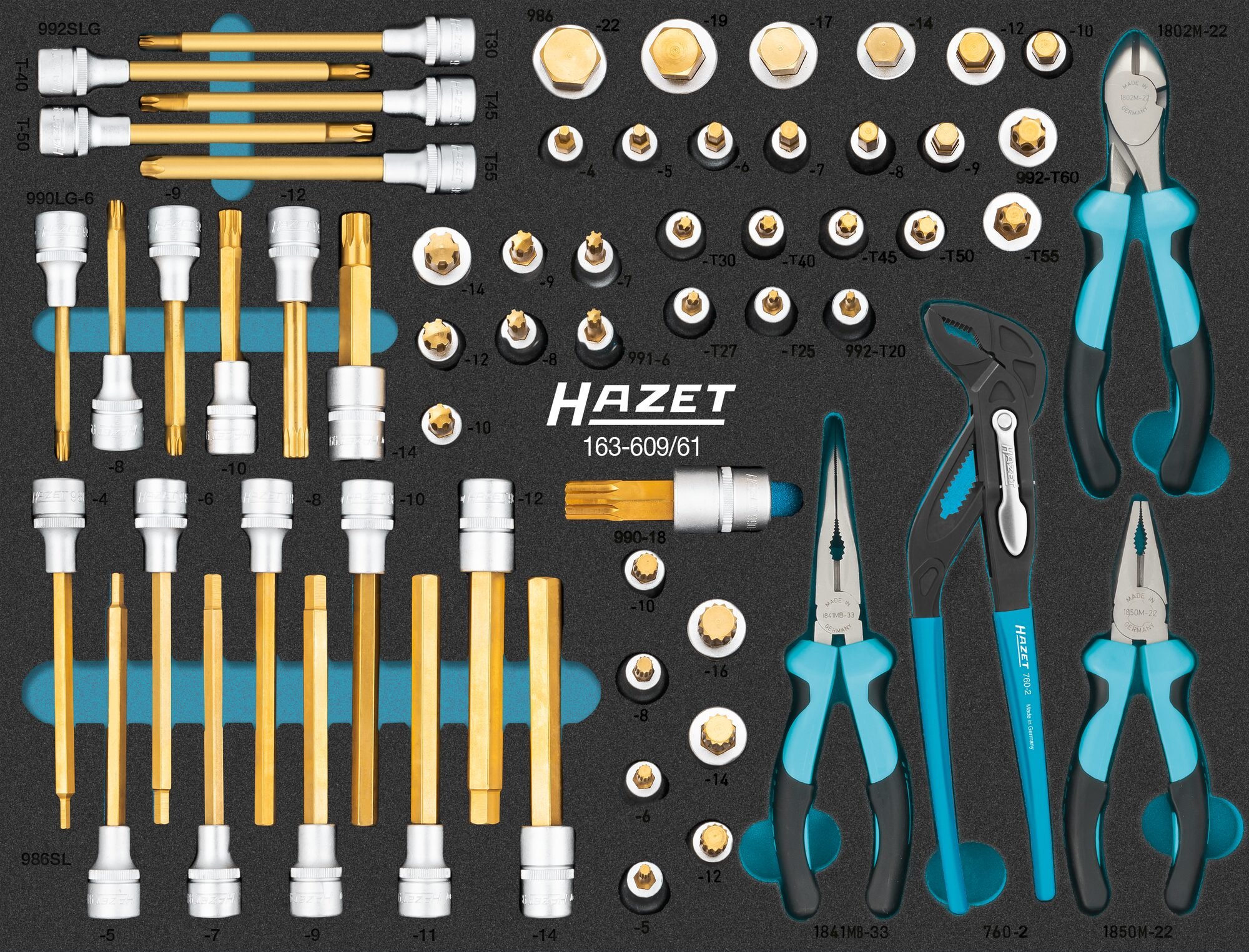 HAZET Dopsleutelbitset 163-609/61 · 61-delig · 4 - 22 · M5 - M18 · T20 - T60