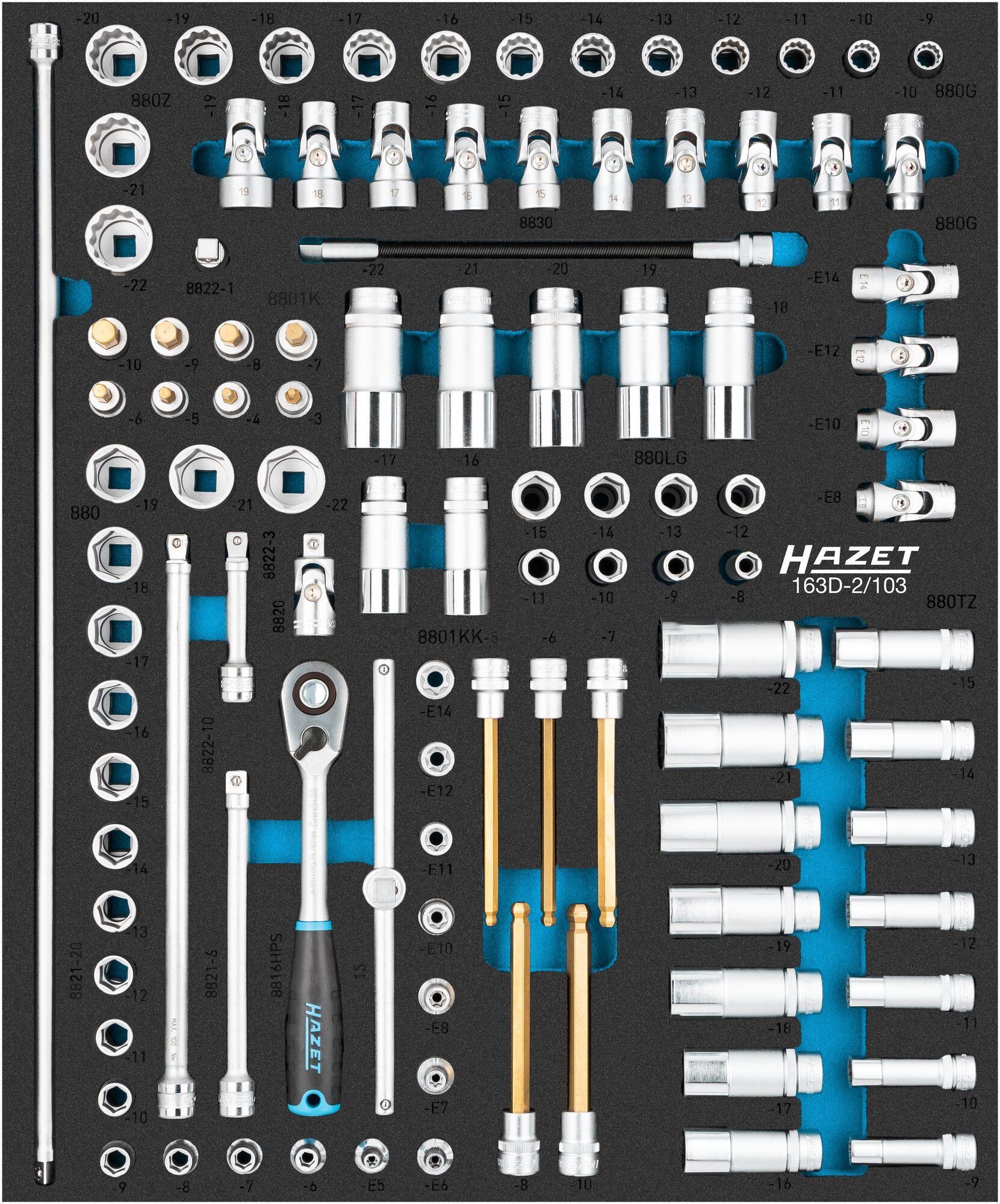 HAZET Dopsleutelset 163D-2/103 - 103-delig - 3 - 22 - E5 - E14