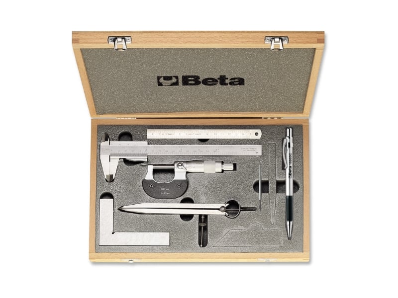 Beta 7-delige set meet- en aftekeninstrumenten (art. 1650, 1658/25, 1670, 1680C, 1682, 1688BC) in kistje 1685/C7 - 016850110