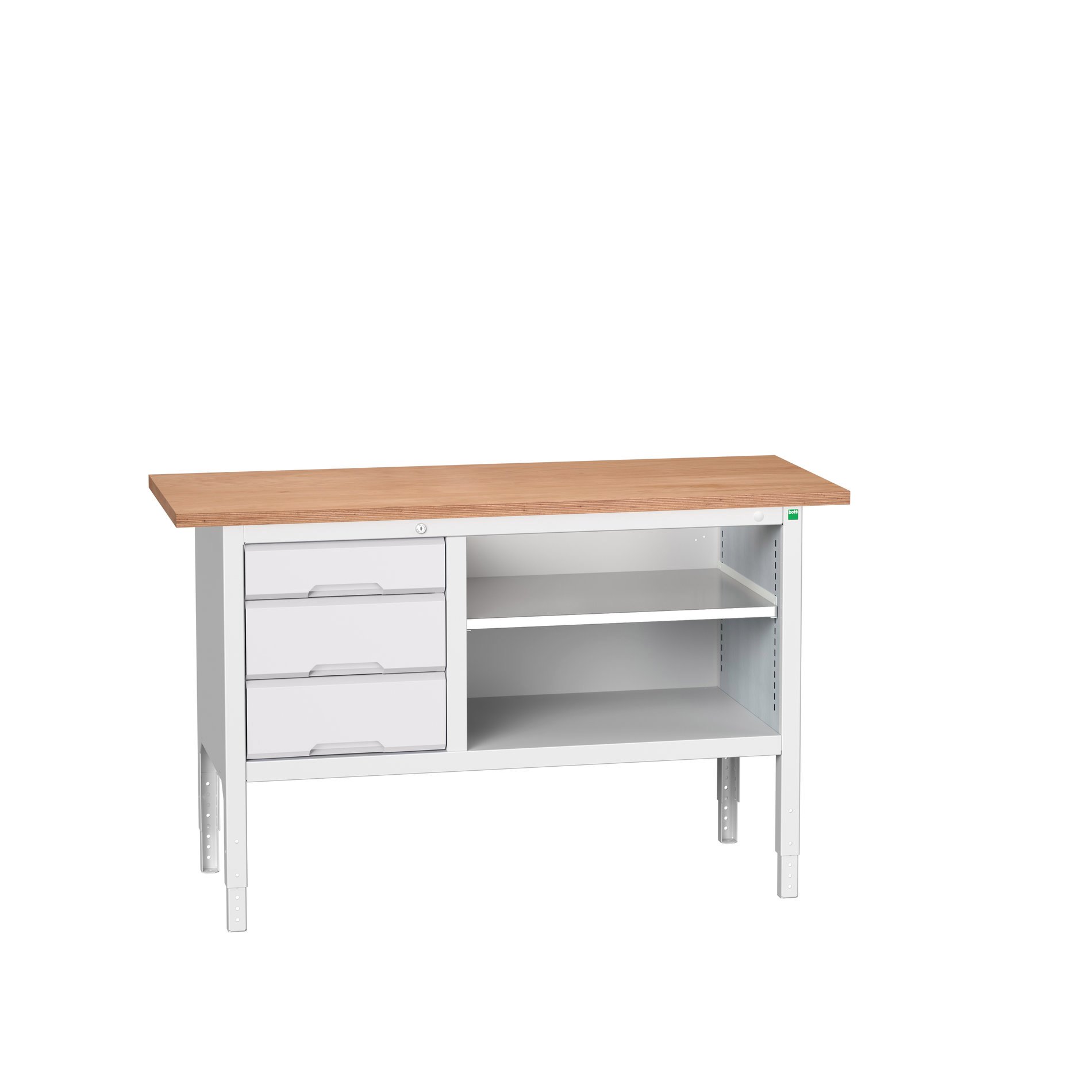Bott Verso Verstelbare Werkbank | 1500x600x830-930mm | 3 Laden | 1 Schap | Multiplex | RAL 7035 - 16923012.16