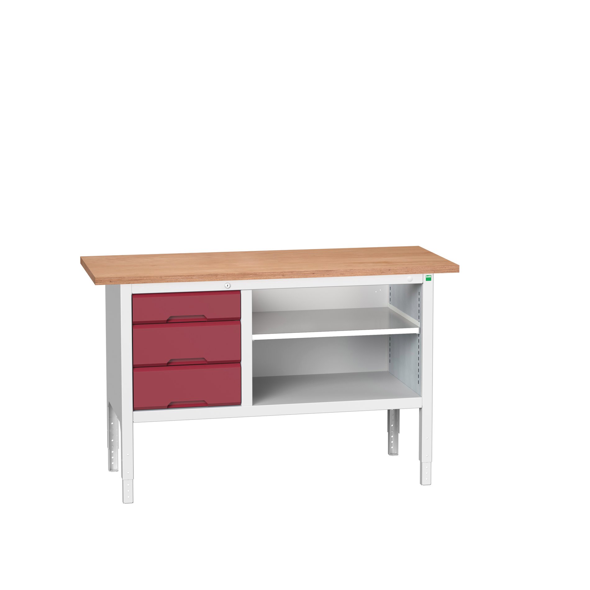 Bott Verso Verstelbare Werkbank | 1500x600x830-930mm | 3 Laden | 1 Schap | Multiplex | RAL 3004 - 16923012.24