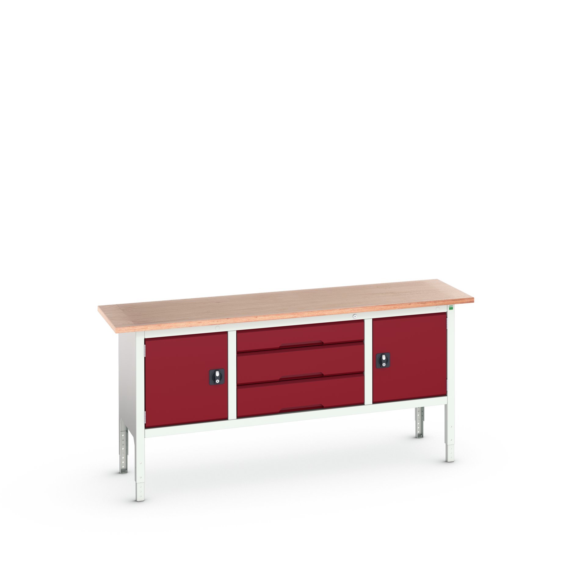 Bott Verso Verstelbare Werkbank | 2000x600x830-930mm | Multiplex | 2 Deuren | 3 Laden | RAL 3004 - 16923032.24