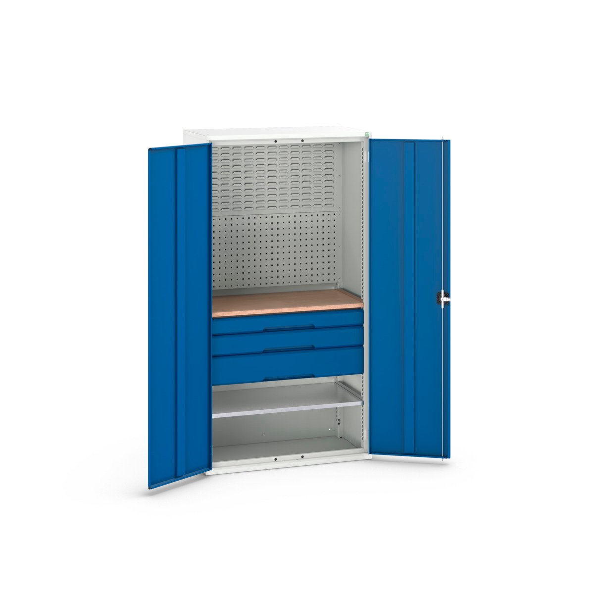 Bott Verso Systeemkast | 1050x550x2000mm | 1 Legbord | 3 Lades | 1 Perfo Achterwand | RAL 5010 - 16926572.11