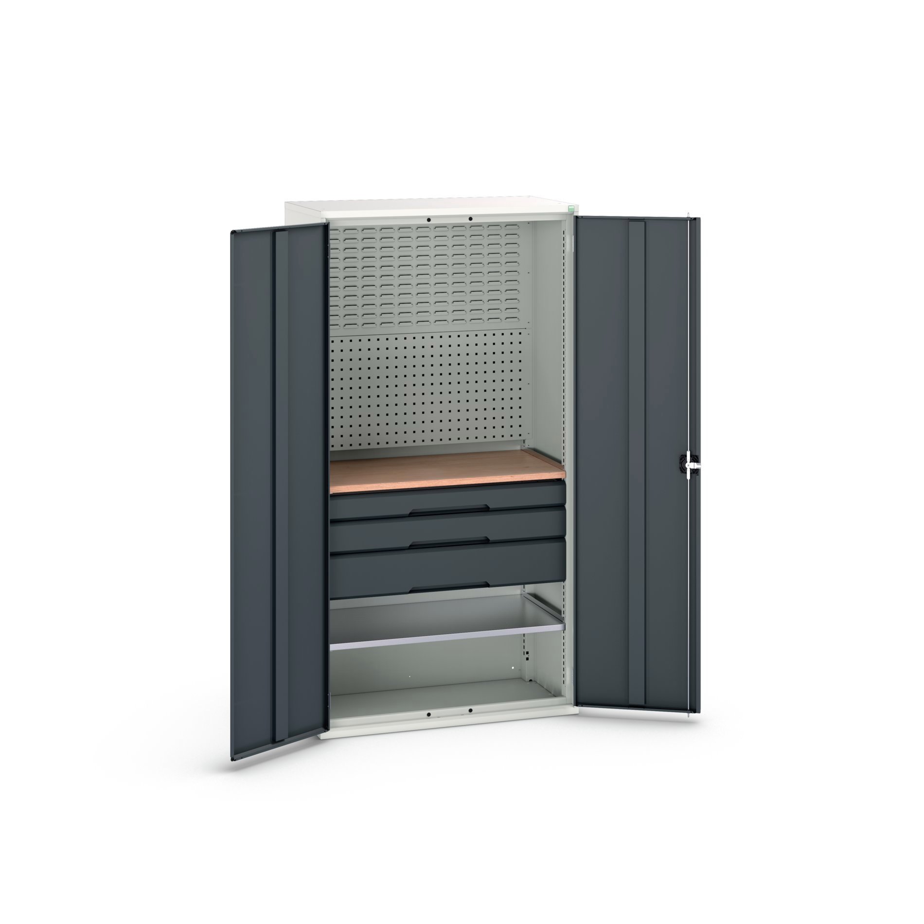 Bott Verso Systeemkast | 1050x550x2000mm | 1 Legbord | 3 Lades | 1 Perfo Achterwand | RAL 7016 - 16926572.19