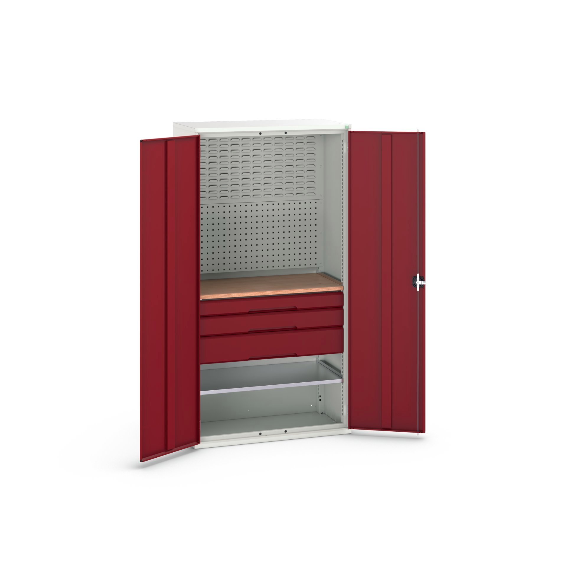 Bott Verso Systeemkast | 1050x550x2000mm | 1 Legbord | 3 Lades | 1 Perfo Achterwand | RAL 3004 - 16926572.24