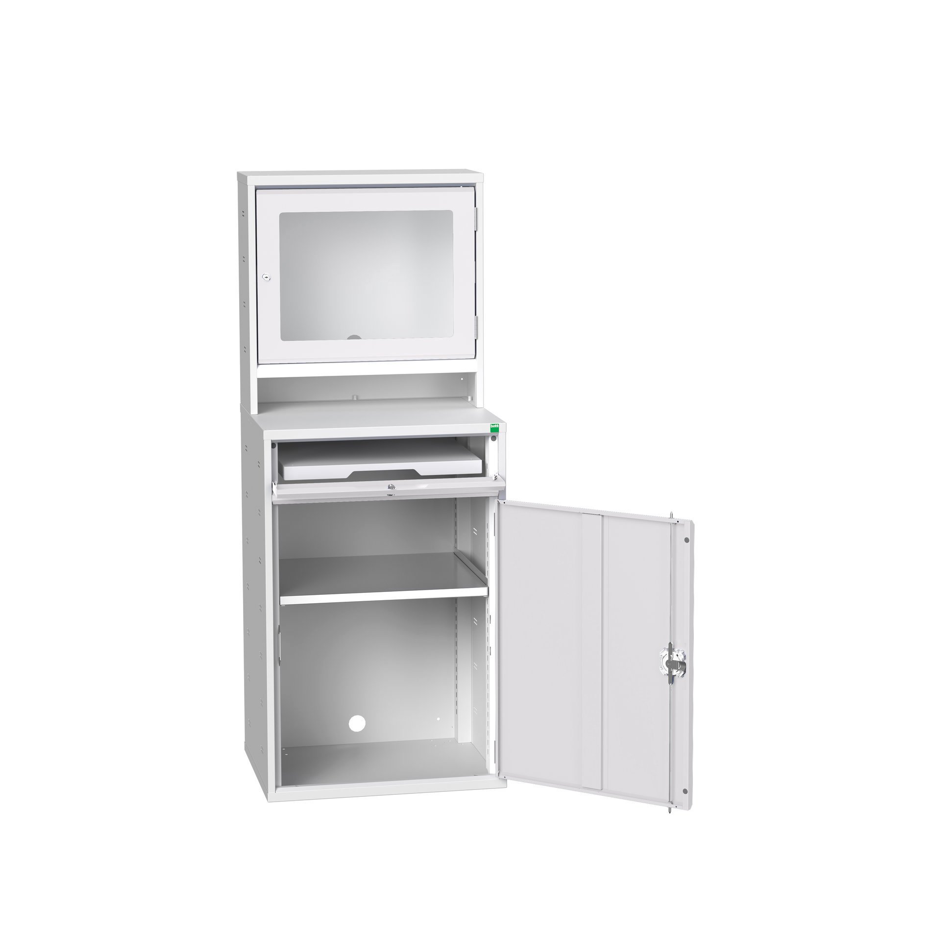 Bott Verso Computerkast | 650x550x1650mm | 1 Legbord | 1 Schuiflade | 1 Deur | RAL 7035 - 16928001.16