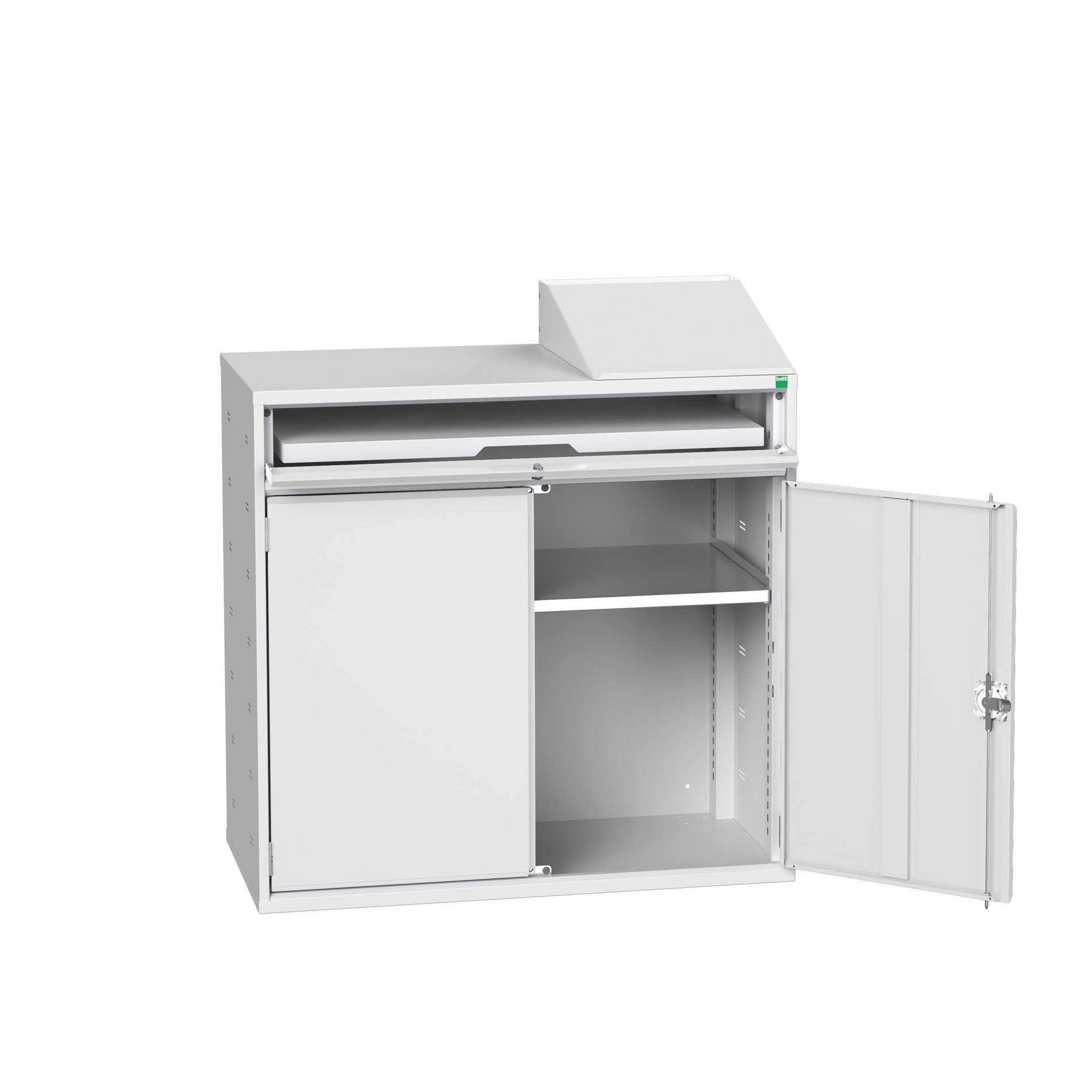 Bott Verso Computerkast | 1050x550x1130mm | 1 Legbord | 1 Schuiflade | 2 Deuren | RAL 7035 - 16928021.16