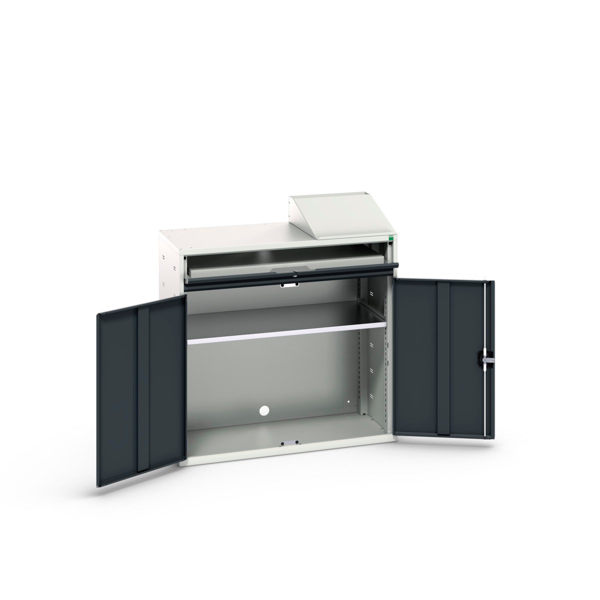 Bott Verso Computerkast | 1050x550x1130mm | 1 Legbord | 1 Schuiflade | 2 Deuren | RAL 7016 - 16928021.19