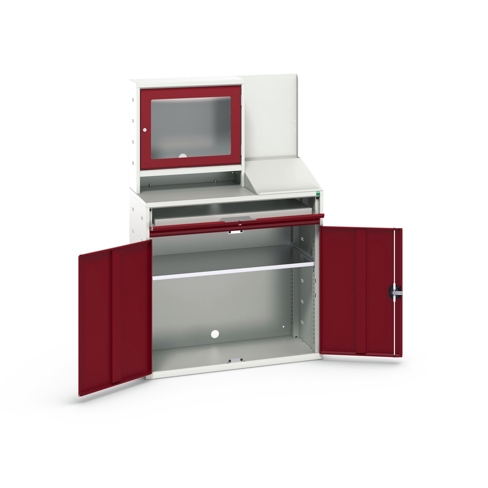 Bott Verso Computerkast | 1050x550x1650mm | 1 Legbord | 1 Schuiflade | 2 Deuren | RAL 3004 - 16928022.24