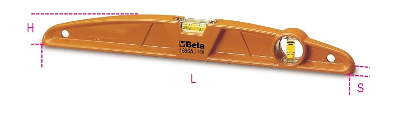 Beta Waterpassen vervaardigd uit gegoten aluminium, met een geslepen meetvlak en twee onbreekbare libellen, nauwkeurigheid: 1 mm/m 1696A 1000 -