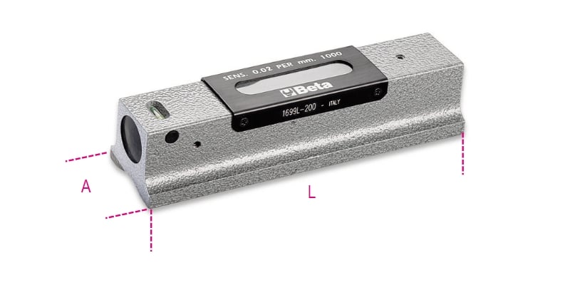 Beta Aswaterpas vervaardigd uit gietijzer met een geslepen prismatische zool 2 onbreekbare libellen nauwkeurigheid tot 0.02 mm/m 1699L/1 - 016990005