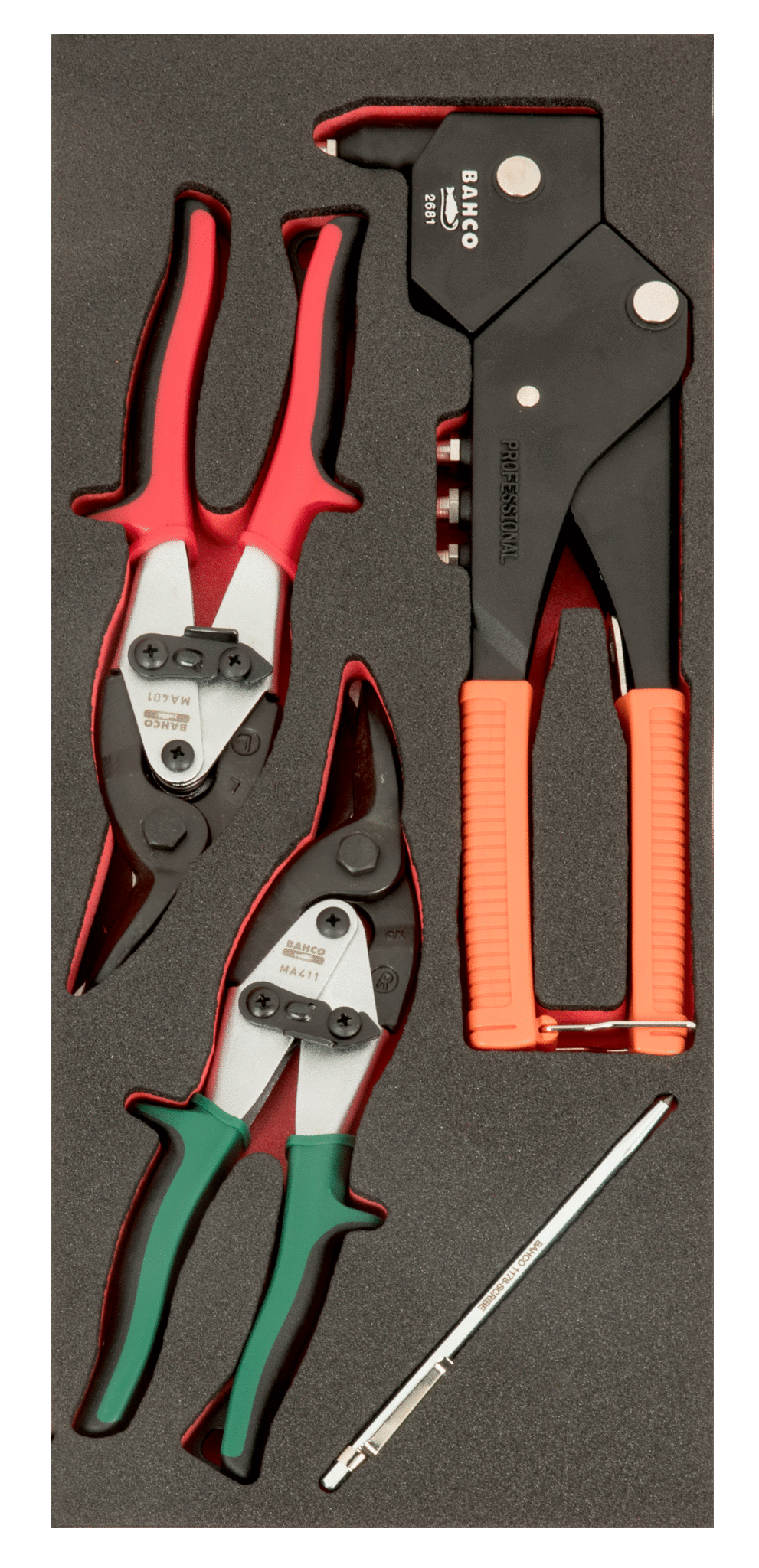 Bahco Foaminlay Fit&Go 1 3 met klinknageltangen & metaalscharen 4-delig retailverpakking FF1E4004EH