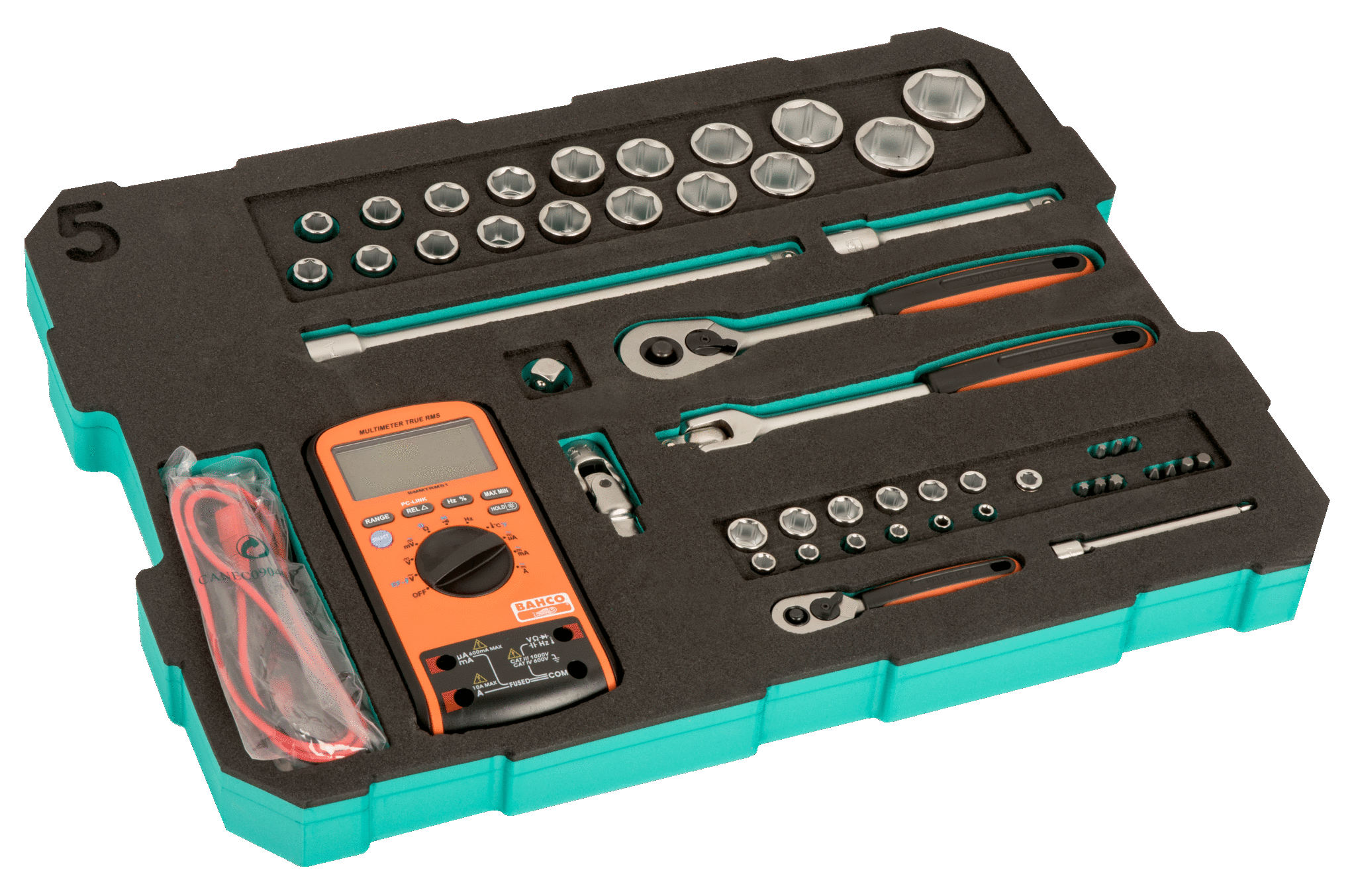 Bahco Foaminlay voor 4750RCHDW01 met doppen en toebehoren 1 4" & 1 2" en multimeter 51-delig FF2C01