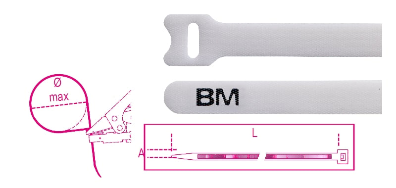 Beta Bmbv2312-Klittenband Kabelbinders, Wit - BMBV2312