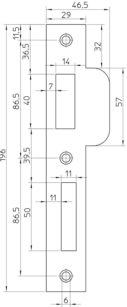 Nemef P 1769 17 Rs Sluitplaat | RVS 29x196mm rechthoekig | DR 1+3 | draairichting: rechts 9176990171