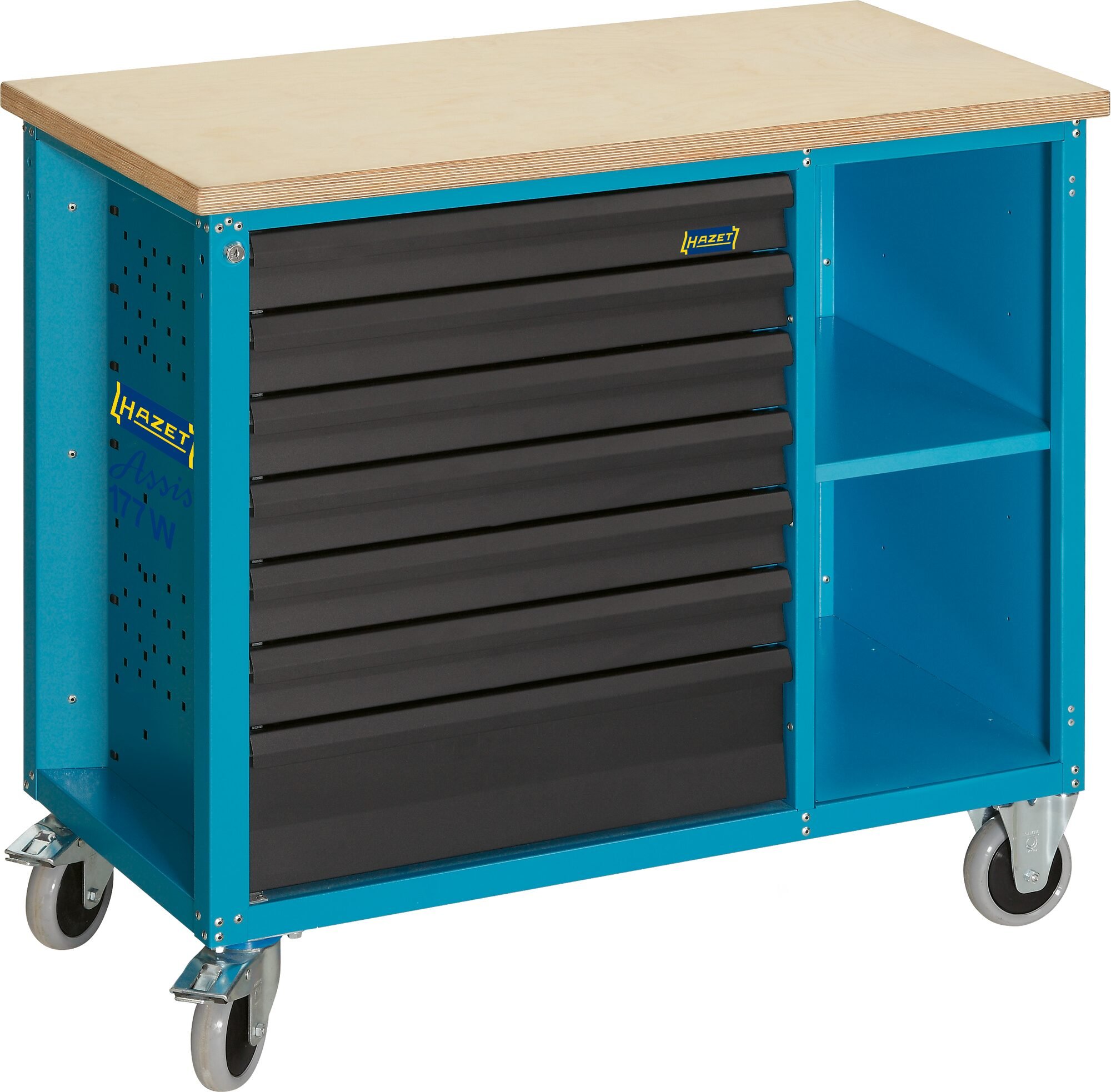 HAZET Werkbank - rijdend - Assistent 177W - enkel 177W-7 - L x B x H: 1040 mm x 520 mm x 934 mm - Laden, ondiep: 6 x 79 x 527 x 348 mm - Laden, diep: