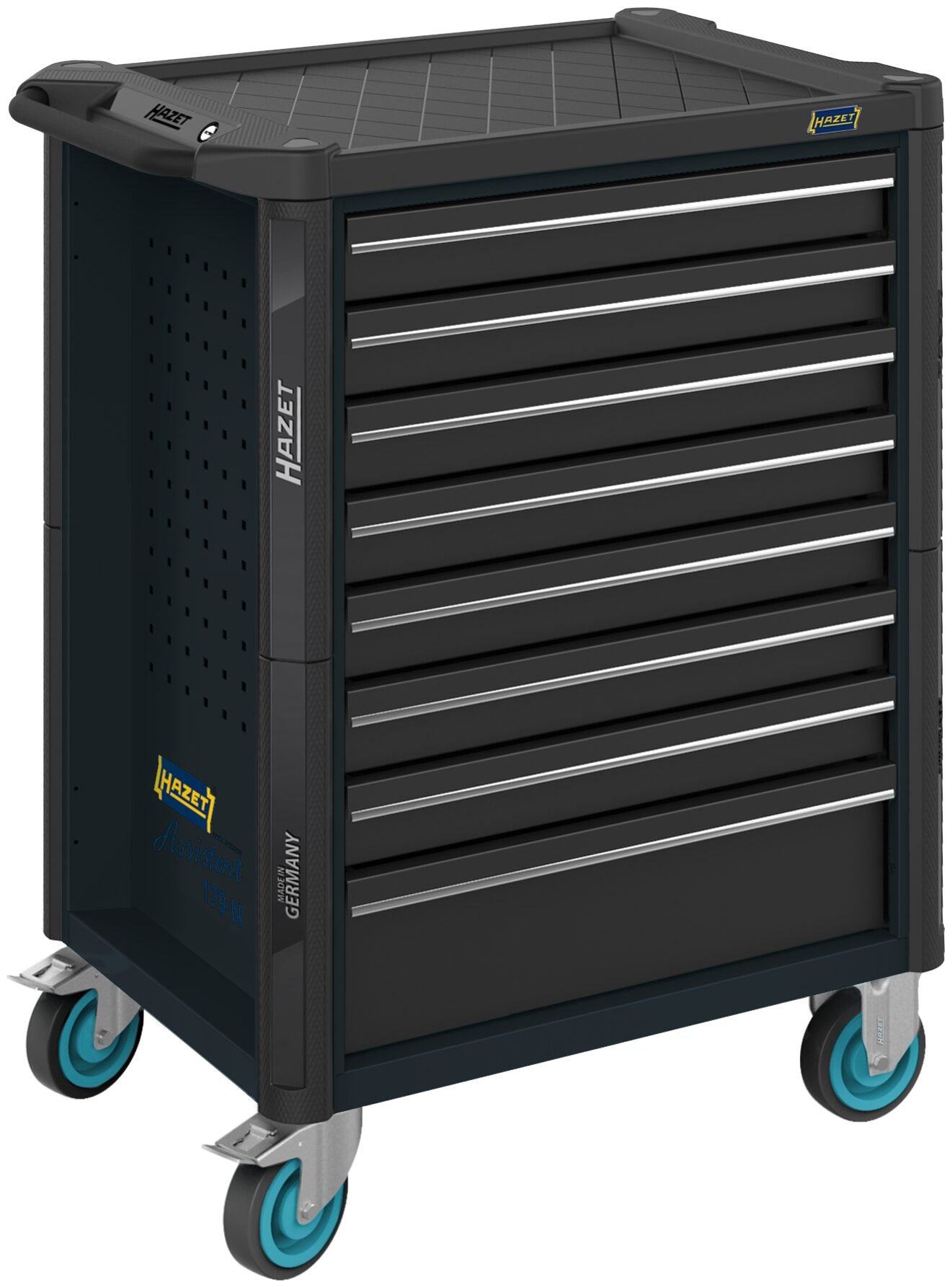 HAZET Gereedschapwagen - Assistent 179N - enkel 179N-8-RAL7021 - L x B x H: 785 mm x 518 mm x 1020 mm - Laden, ondiep: 7× 81 x 522 x 398 mm - Laden,