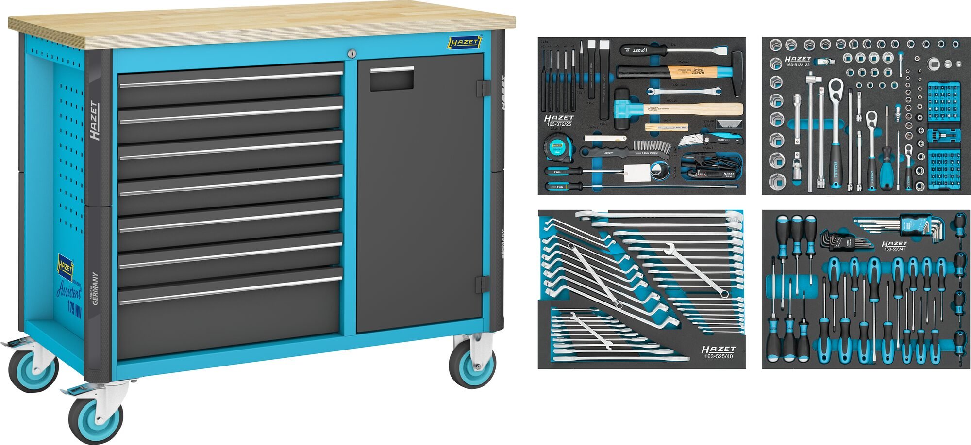 HAZET Werkbank - rijdend - Assistent 179NW - assortiment 179NW-7/230 - 230-delig - Laden, ondiep: 6 x 81 x 522 x 398 mm - Laden, diep: 1 x 166 x 522 x