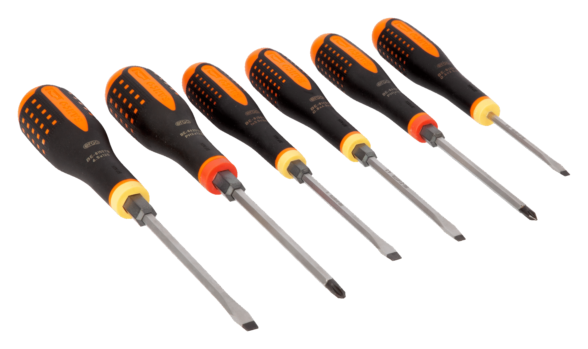Bahco Schroevendraaierset ERGO™ | driecomponentengreep | doorlopende kling | krachtgreep | gleuf | Phillips 6-delig BE-9881TB