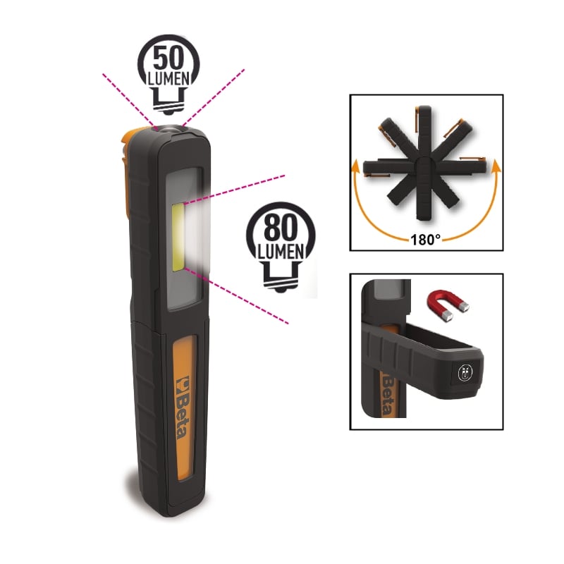 Beta Oplaadbare inspectie lampje, met dubbele lichtstraal: lamp en spot 1838P - 018380005