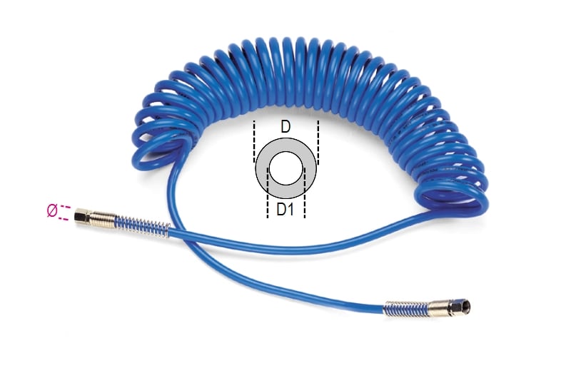 Beta polyuretheen spiraalslang, 95 Shore, uittrekbaar tot 15 m 1915C/L 8X12 - 019150115