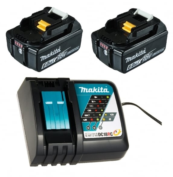 Makita Accessoires Power-Source-Kit 199480-6 2x Accu BL1860B 18V 6 0Ah met accu indicator + Oplader DC18RC 199480-6