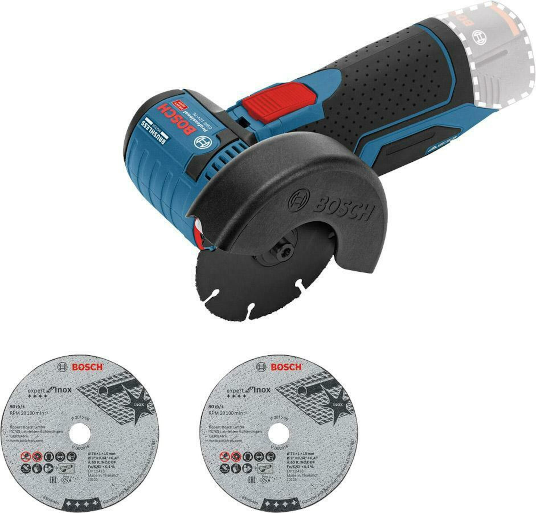 Bosch Blauw GWS 12V-76 Professional Accu Haakse Slijper | Body | 12v | Zonder Accu En Lader - 06019F2000