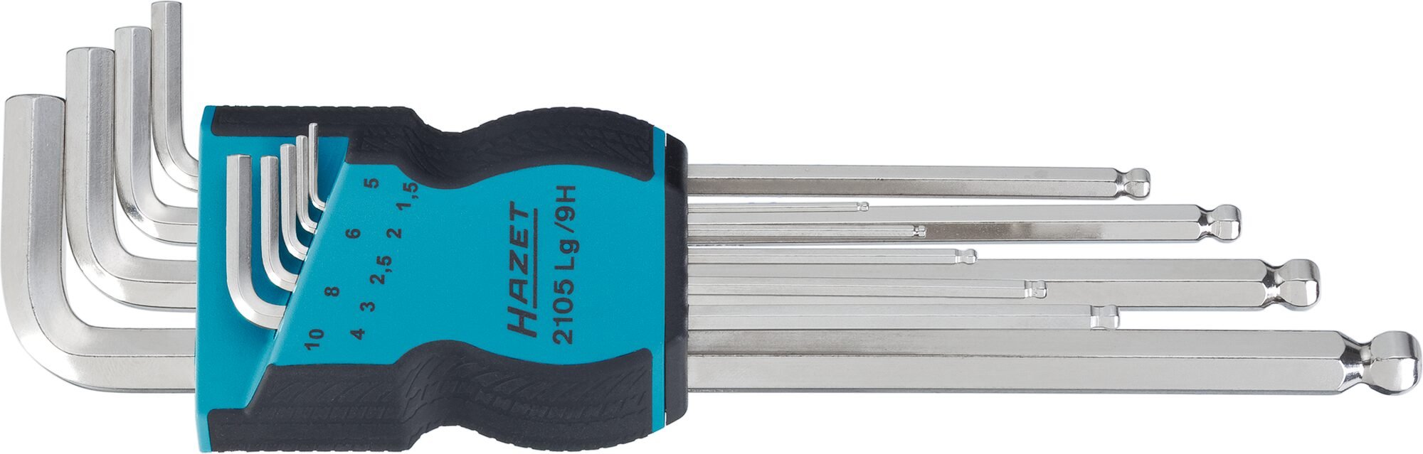 HAZET Set met haakse schroevendraaiers 2105LG/9H (inbus set) · Binnen-zeskant-profiel · 9-delig · 1,5 · 2 · 2,5 · 3 · 4 · 5 · 6 · 8 · 10