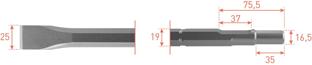 Rotec 6-kant Plattebeitel 450mm 6-kant ø19,0 / ø16,5x35 - 2153012