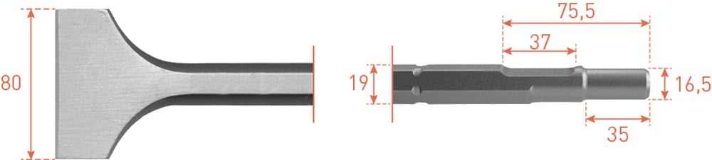 Rotec 6-kant Spadebeitel 80x300mm 6-kant ø19,0 / ø16,5x35 - 2153040