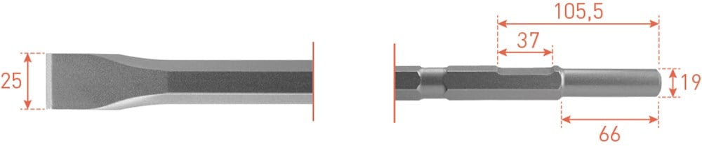 Rotec 6-kant Plattebeitel 25x380mm 6-kant ø21,0 / ø19x66 - 2154011
