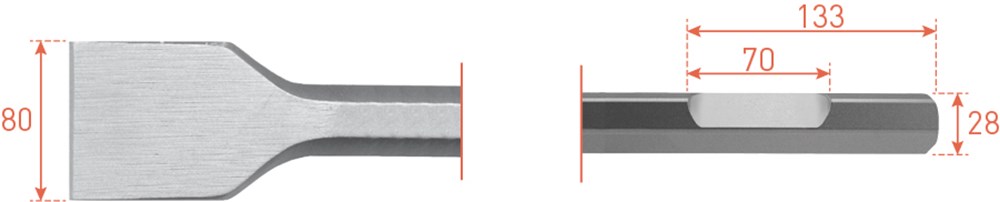 Rotec 6-kant Spadebeitel 80x400mm 6-kant ø28,0 met uitsparing - 2156020