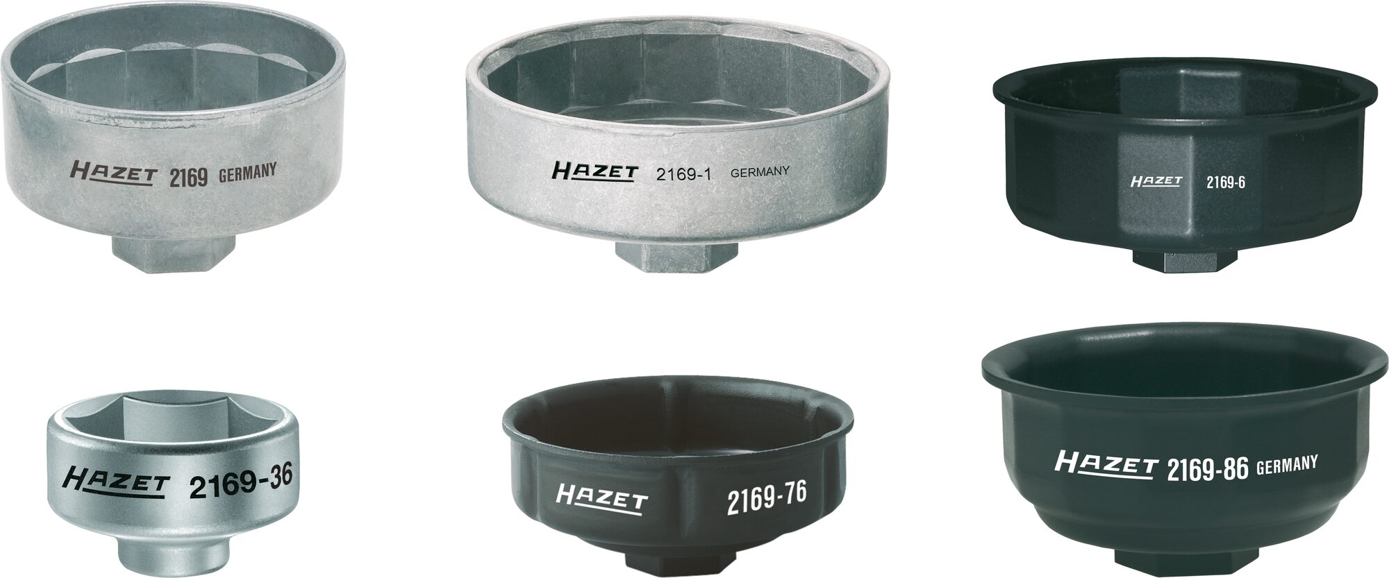 HAZET Oliefiltersleutelset 2169/6 · 3/8 inch (10 mm) vierkant hol, 1/2 inch (12,5 mm) vierkant hol · Buiten-zeskant-profiel · 6-delig