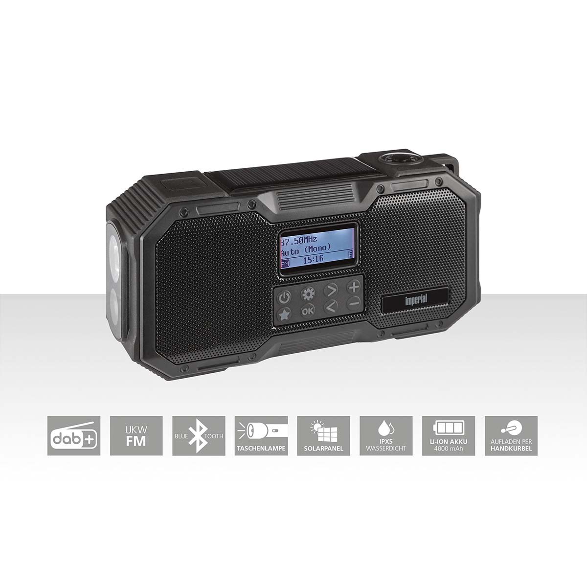 Imperial DABMAN OR 1 Robuuste DAB+ / FM / Bluetooth Buitenradio / Zwengelradio Zwart - 22-105-00