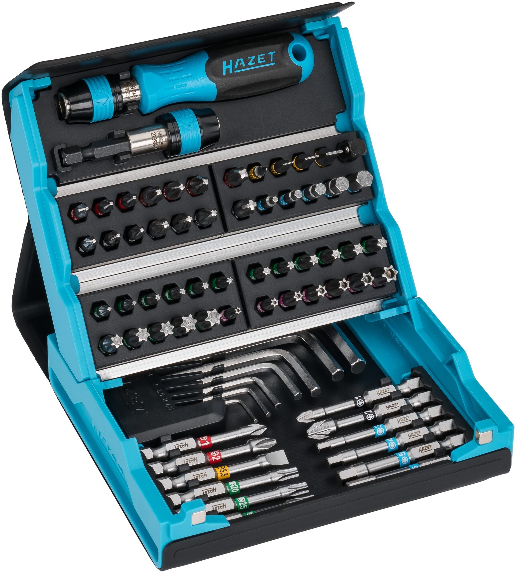 HAZET SmartCase bitset 2200SC-1 | 1/4 inch (6,3 mm) zeskant massief | Sleufprofiel, Kruiskop profiel PH, Pozidriv-profiel PZ | 69-delig | 1,5-6 |