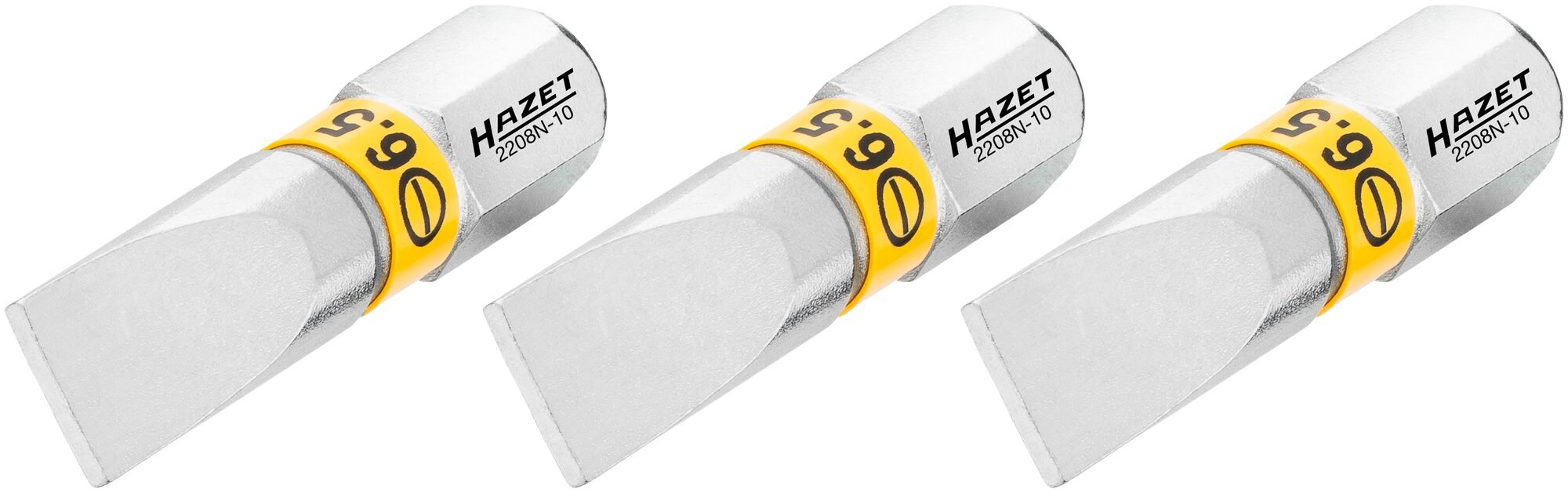 HAZET Bit 2208N-10/3 · 1/4 inch (6,3 mm) zeskant massief · Sleufprofiel · 3-delig · SW 1,2 x 6,5 mm