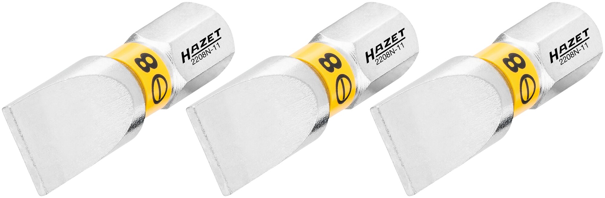 HAZET Bit 2208N-11/3 · 1/4 inch (6,3 mm) zeskant massief · Sleufprofiel · 3-delig · SW 1,2 x 8 mm