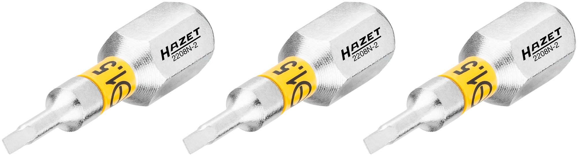 HAZET Bit 2208N-2/3 · 1/4 inch (6,3 mm) zeskant massief · Sleufprofiel · 3-delig · SW 0,4 x 1,5 mm