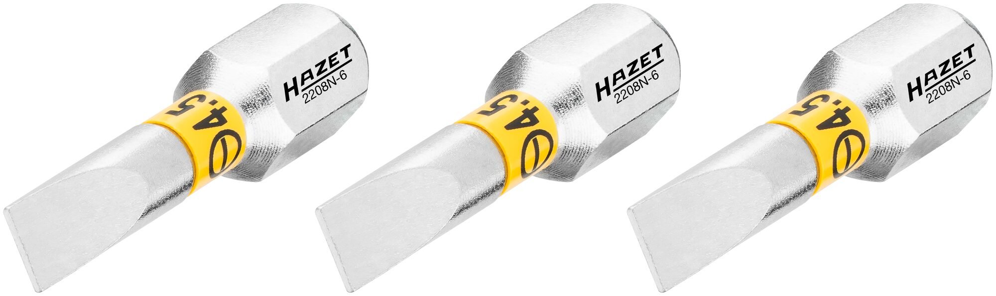 HAZET Bit 2208N-6/3 · 1/4 inch (6,3 mm) zeskant massief · Sleufprofiel · 3-delig · SW 0,6 x 4,5 mm
