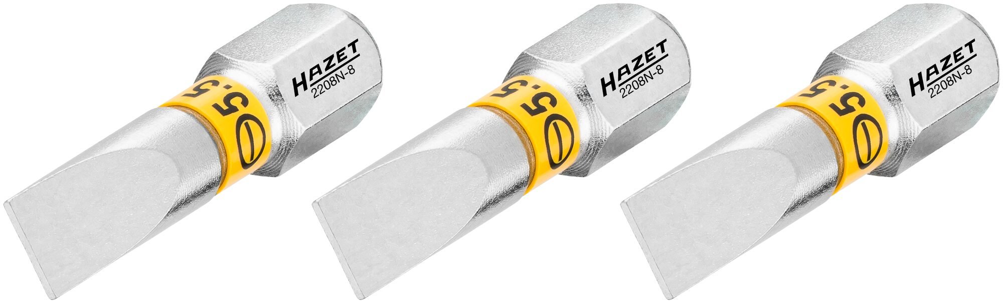 HAZET Bit 2208N-8/3 · 1/4 inch (6,3 mm) zeskant massief · Sleufprofiel · 3-delig · SW 0,8 x 5,5 mm