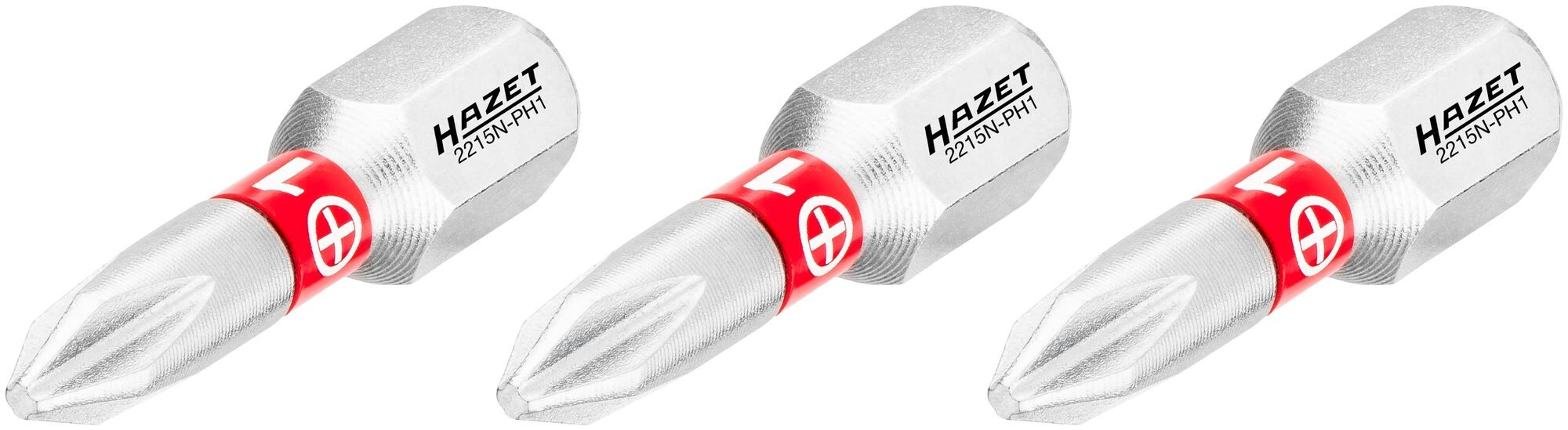 HAZET Bit 2215N-PH1/3 · 1/4 inch (6,3 mm) zeskant massief · Kruiskop profiel PH · 3-delig · SW PH1